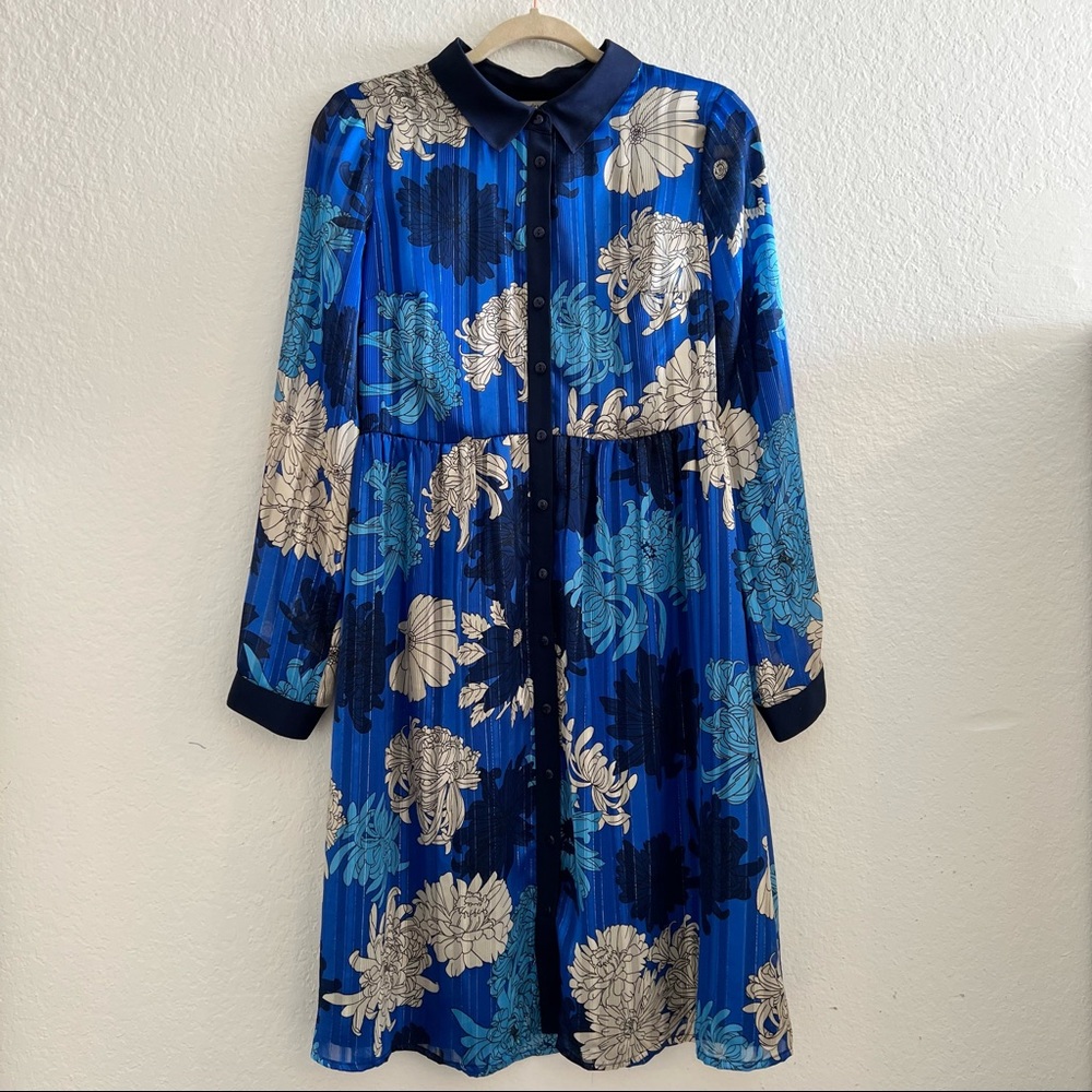 Blue floral chiffon midi dress